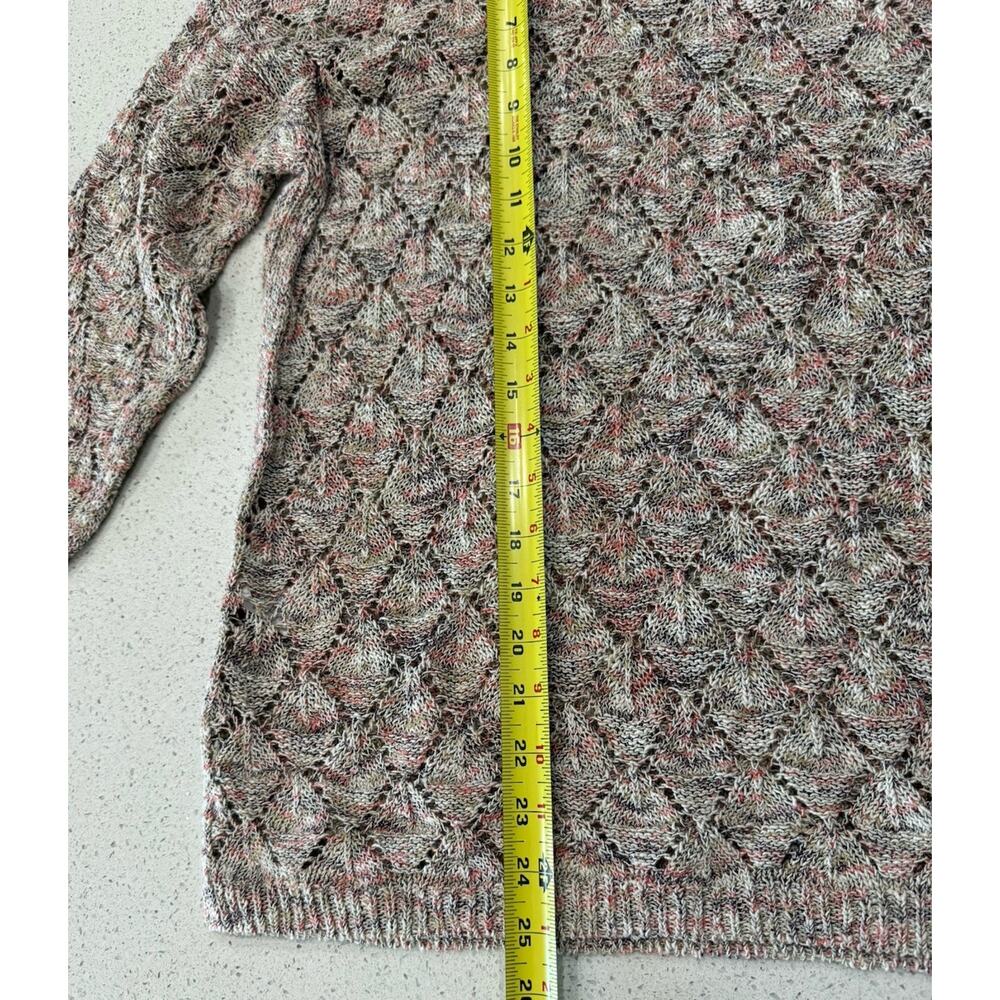J Jill L Open Knit Crochet Sweater Pebbled Multi Speckled Diamond Pattern - Picture 4 of 9